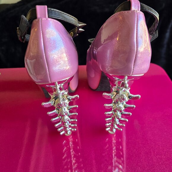 Pink glittery spiked skeleton stiletto heels US size 7 - Picture 3 of 7